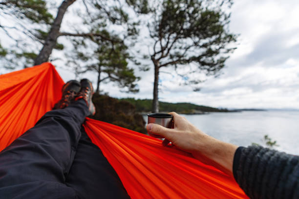 istock Springtime in Norway: adventures in nature outdoor on hammock 1385916810