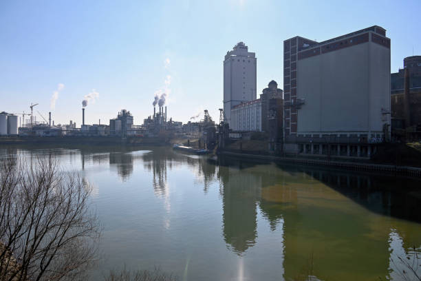 Krefeld, Germany, March 4, 2022 - Linner Muehlenbach harbor basin in Krefeld