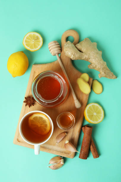 istock Concept of alternative cold treatment on mint background, top view 1385922869