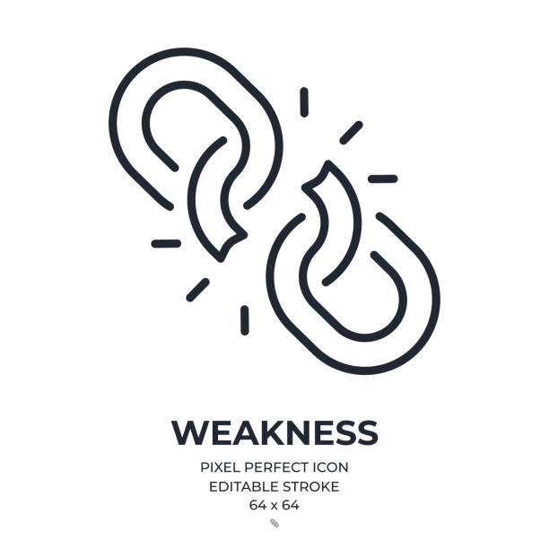 stockillustraties, clipart, cartoons en iconen met broken chain or weakness concept editable stroke outline icon isolated on white background flat vector illustration. pixel perfect. 64 x 64. - breekbaar