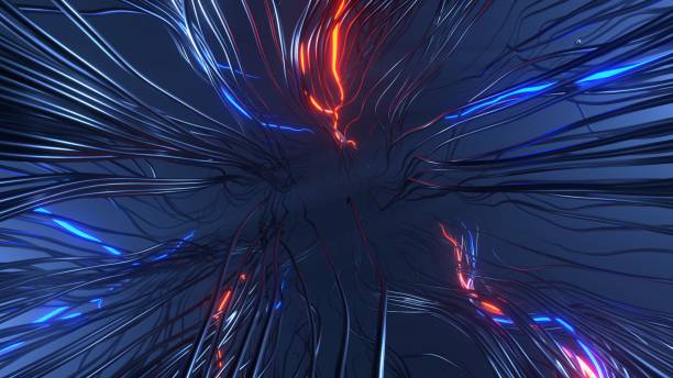 istock 3D Rendering. Abstract futuristic geometric background from wavy lines 1385923917