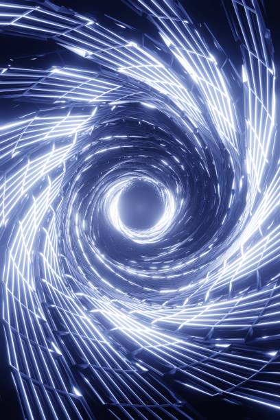 istock 3D Rendering. Flight in abstract sci-fi tunnel. Futuristic motion graphics, high tech background 1385923948