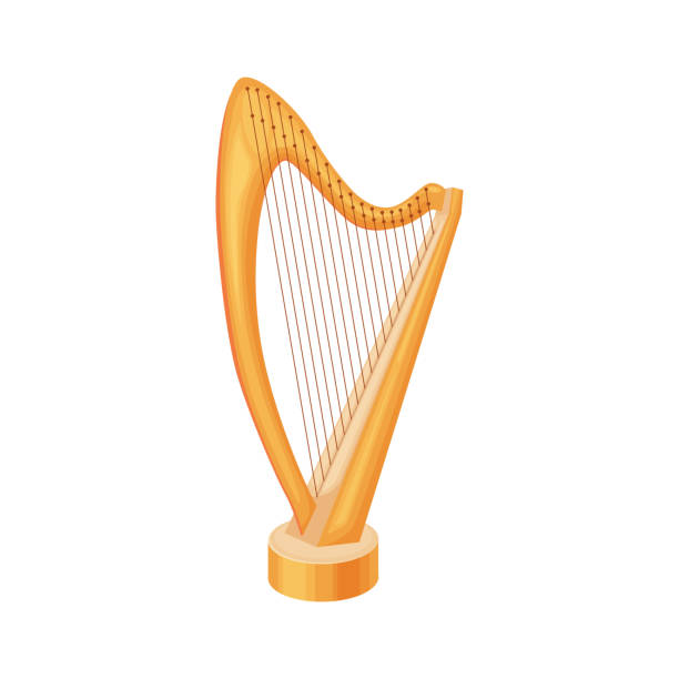 istock The harp. A stringed musical instrument. The golden harp. Vector illustration isolated on a white background 1385924748