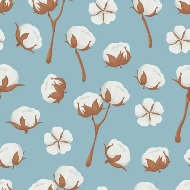 Vector illustration of Seamless pattern. A pattern with an image of a cotton plant. Cotton pattern for the print. Vector illustration