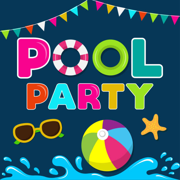ilustrações de stock, clip art, desenhos animados e ícones de funny  summer banner. pool party - swimming pool party summer beach ball