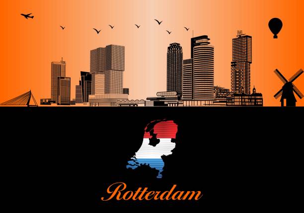 stockillustraties, clipart, cartoons en iconen met rotterdam city skyline silhouette - rotterdam