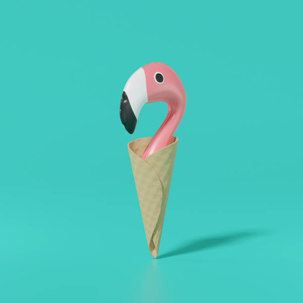 istock Flamingo head in ice-cream cone, Summer minimal concept. 3d rendering 1385925439