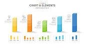 istock Infographic 5 Steps 3D Bar Chart diagram with layered block levels. 1385927855