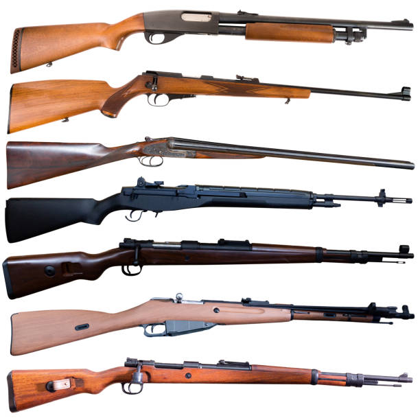 istock Set of various weapons on white background 1385928475