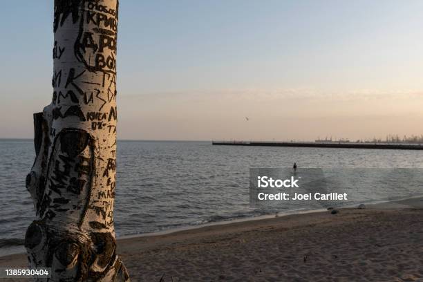 Woman At The Beach On The Sea Of Azov In Mariupol Ukraine Stock Photo - Download Image Now