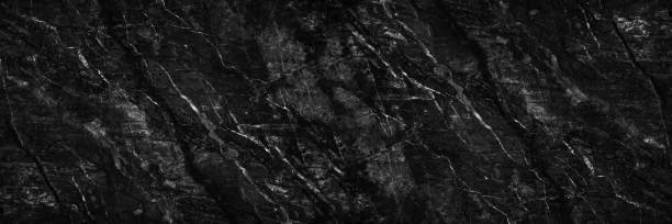 istock Black white rock surface texture. Close-up. Marble effect. Dark gray stone background for design. Wide banner. 1385930563