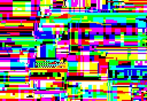 illustrazioni stock, clip art, cartoni animati e icone di tendenza di sfondo pixel glitch - vector frozen pixelated multi colored