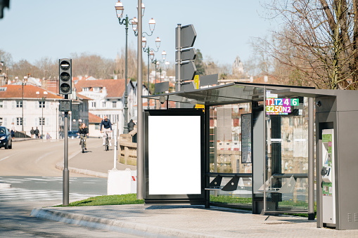 Bus stop with blank a blank poster / placard / billboard