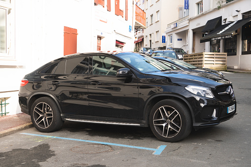 Biarritz, France - 13 March 2022: A Mercedes-Benz GLE-Class Coupé stationary in a street of Biarritz, France