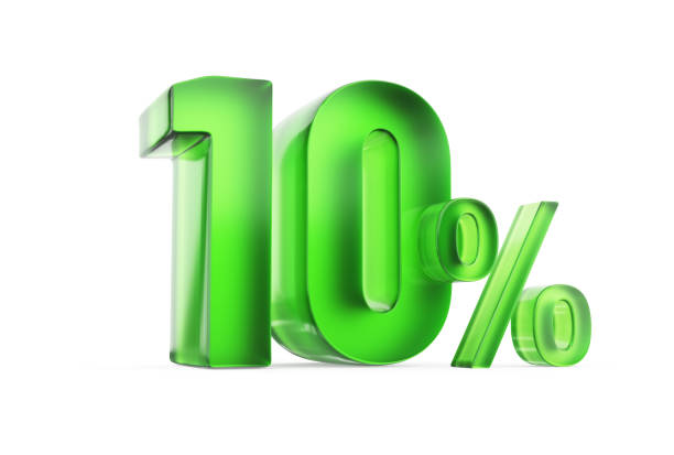 10% de desconto. símbolo de 10% no fundo branco - number 10 percentage sign promotion sale - fotografias e filmes do acervo