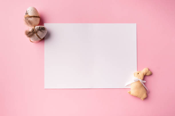 istock Holiday Mockup, Easter Mockup with decorative rabbit and eggs 1385936294
