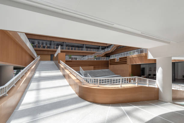 istock The sun shines on the new beautiful library and forms a special effect with the internal structure 1385937021