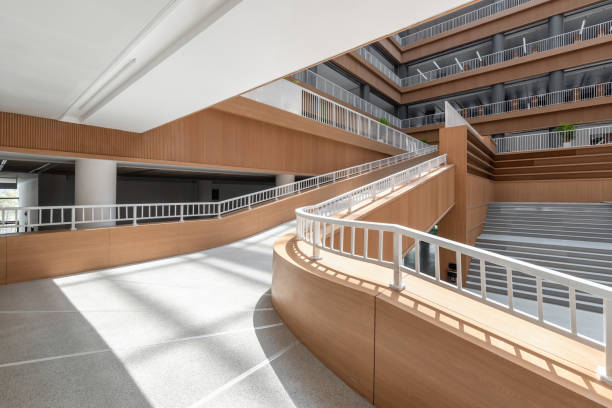 istock The sun shines on the new beautiful library and forms a special effect with the internal structure 1385937103