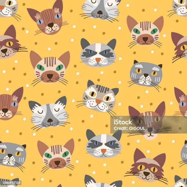 Cat Activity Pattern Design Seamless Pattern Design With Cute Cats Vector Illustration Stock ...