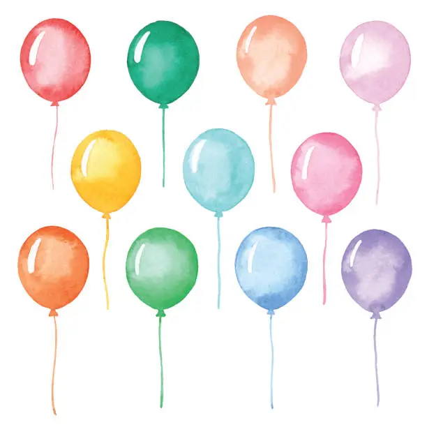 Vector illustration of Watercolor Colorful Balloon Set