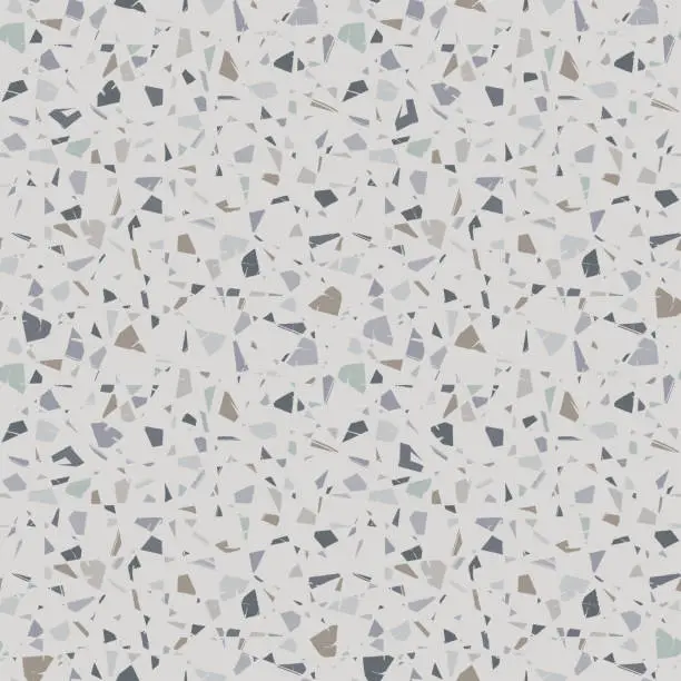 Vector illustration of Terrazzo flooring surface. Seamless pattern on a gray background. Traditional marble rocks.