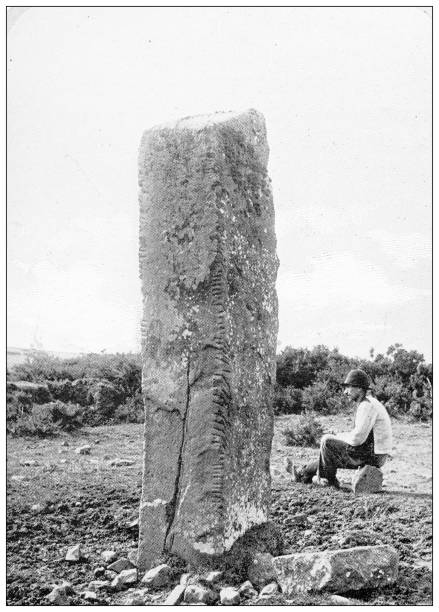 ilustraciones, imágenes clip art, dibujos animados e iconos de stock de fotografías de viajes antiguas de irlanda: ogham stone - megalith