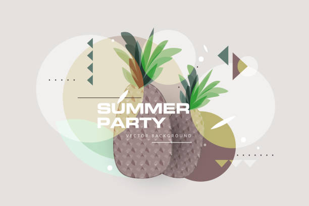 ilustrações de stock, clip art, desenhos animados e ícones de fashionable modern poster with pineapple, summer party. retro style banner - club suit