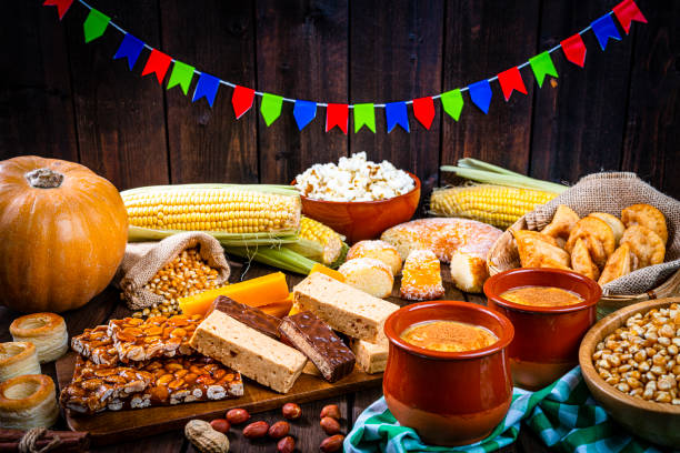 Festa Junina: food for the Brazilian June party tradition. stock photo