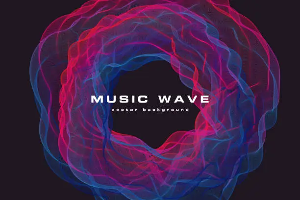 Vector illustration of Music poster. Vector abstract background with a colored dynamic waves