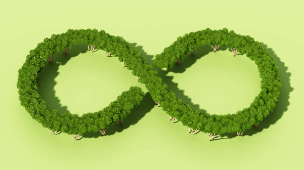 istock Large group of trees forming an infinity symbol on green background 1385946929