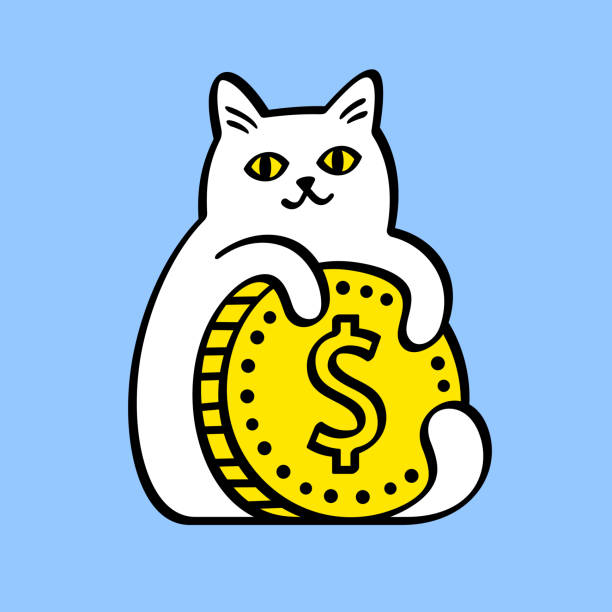 ilustraciones, imágenes clip art, dibujos animados e iconos de stock de gato con una moneda - money cat