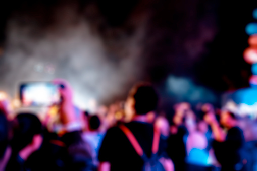 Unrecognizable Young People in crowd on live music concert at night