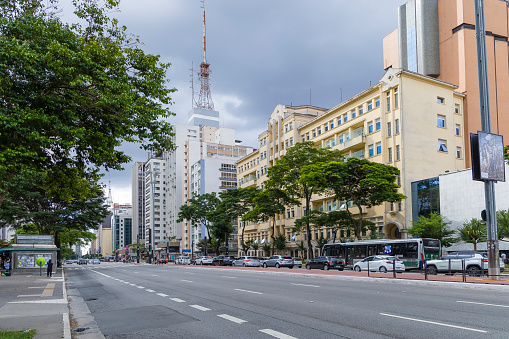 São Paulo, SP, Brazil, MAR 12 2022, Paulista avenue in perspective, corner with Brigadier Luis Antonio