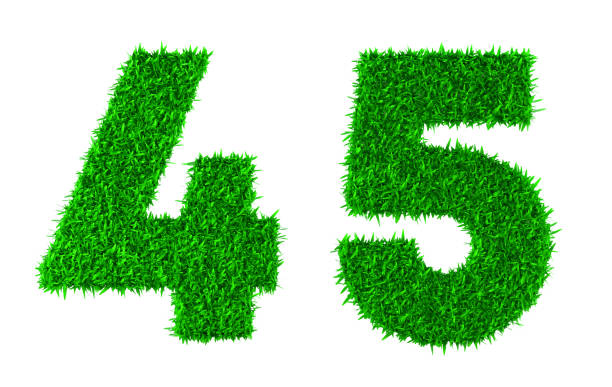 numery 4 i 5 wykonane z trawy na białym tle - number 4 three dimensional shape green environmental conservation zdjęcia i obrazy z banku zdjęć