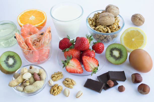 istock Food allergens on the white background. Close-up. 1385956523