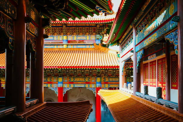 istock Colorfull light and shadow on Chiness architecture 1385958037