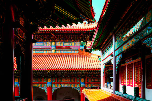 istock Colorfull light and shadow on Chiness architecture 1385958039