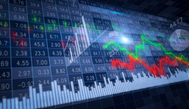 istock Green and red moving graphs and dynamic stock market board 1385964984