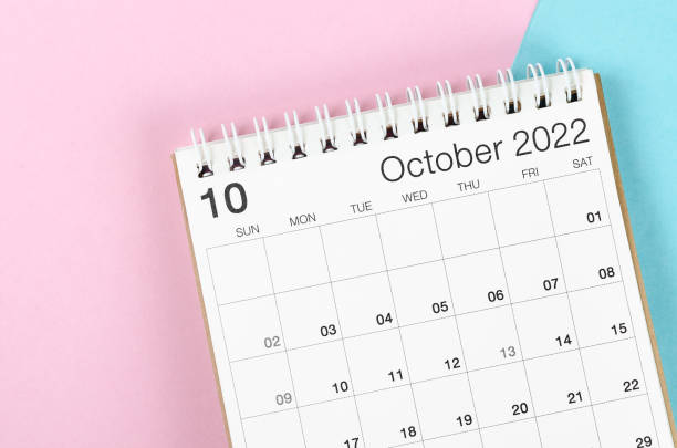 istock October 2022 desk calendar on beautiful background. 1385966209