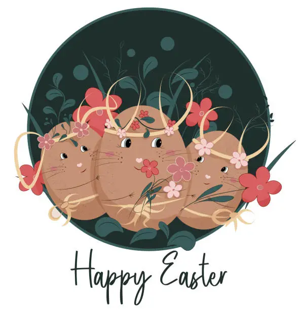 Vector illustration of easter bunny and easter eggs vector format
