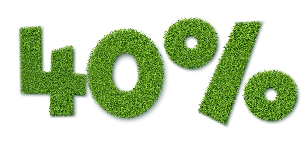 40 figures with grass texture. Seasonal sale. Banner for advertising. 3D realistic style. Isolated on a white background. Vector.
