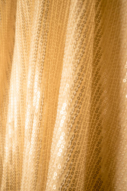 istock Shinny golden fabric with rounded beadwork 1385967796