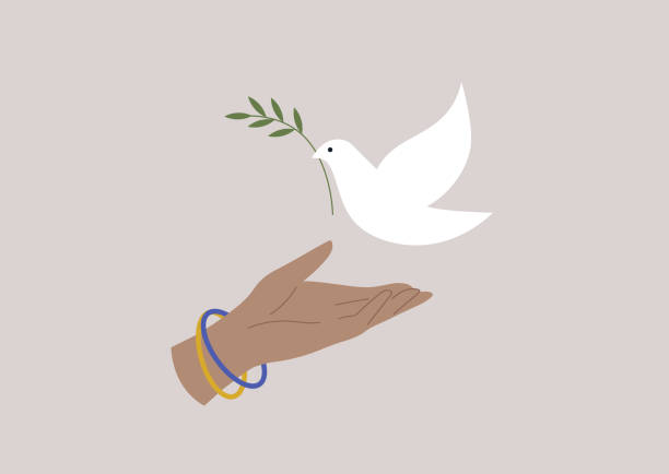 A dove of peace holding an olive branch, Ukranian freedom and Peace A dove of peace holding an olive branch, Ukranian freedom and Peace war bird stock illustrations