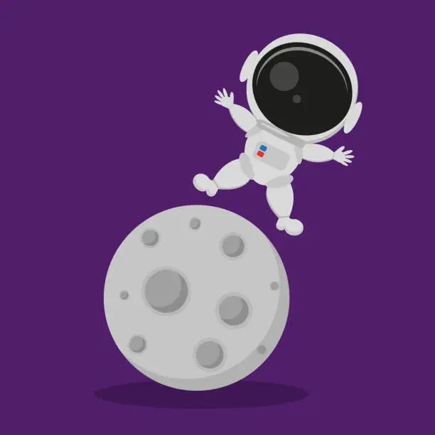 Vector illustration of Cute astronaut flying on the moon cartoon Isolated on blue background vector, flat cartoon style