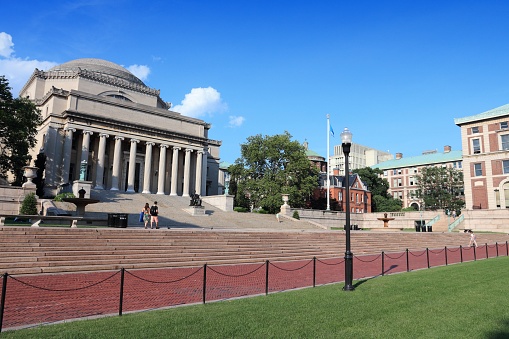 People visit Columbia University campus in New York. Columbia is a private Ivy League research university in New York City.
