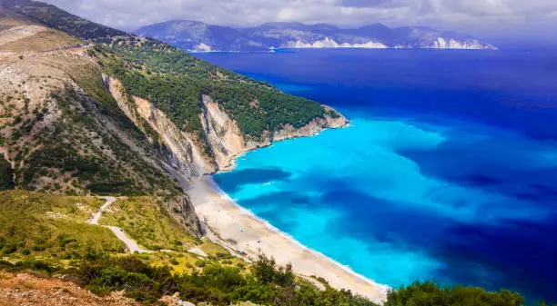 Myrtos bay - one of the most beautiful beaches of Greece with turquoise sea. Cephalonia (kefalonia) Ionian greek island