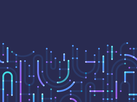 Logistics connection circuit board modern networking abstract line dash curve background design.