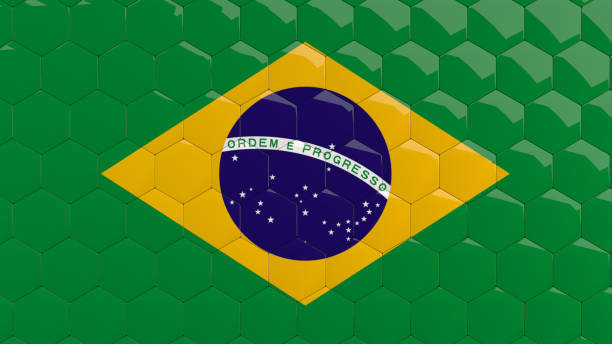 Abstract Brazil Flag Hexagon Background honeycomb glossy reflective mosaic tiles 3D Render stock photo