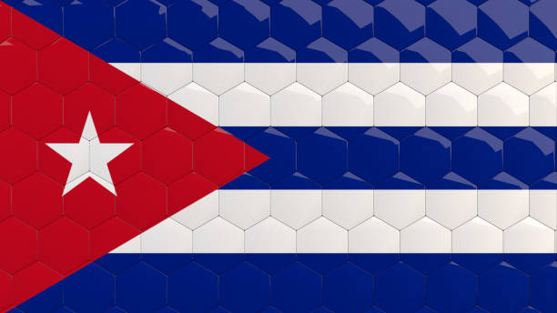 Abstract Cuba Flag Hexagon Background honeycomb glossy reflective mosaic tiles 3D Render