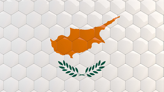 Abstract Cyprus Flag Hexagon Background honeycomb glossy reflective mosaic tiles 3D Render